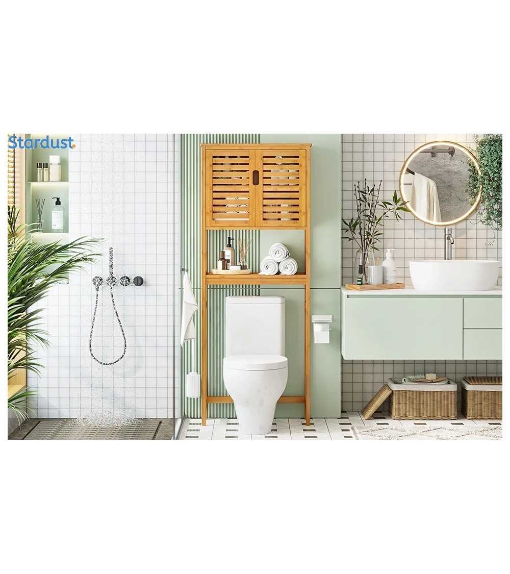 Étagère WC, Meuble de Rangement au-Dessus des Toilettes Réglable 3 Niveaux, Étagère de Salle de Bain avec 3 Crochets, Organisateur pour la Lessive, Convient à la Plupart des Toilettes Buanderie